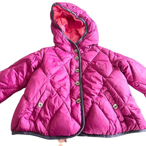 Diesel Girls Hot Pink Warm Winter Midweight Down Hooded Puffer Jacket Size 2 NWT - Picture 1 of 14